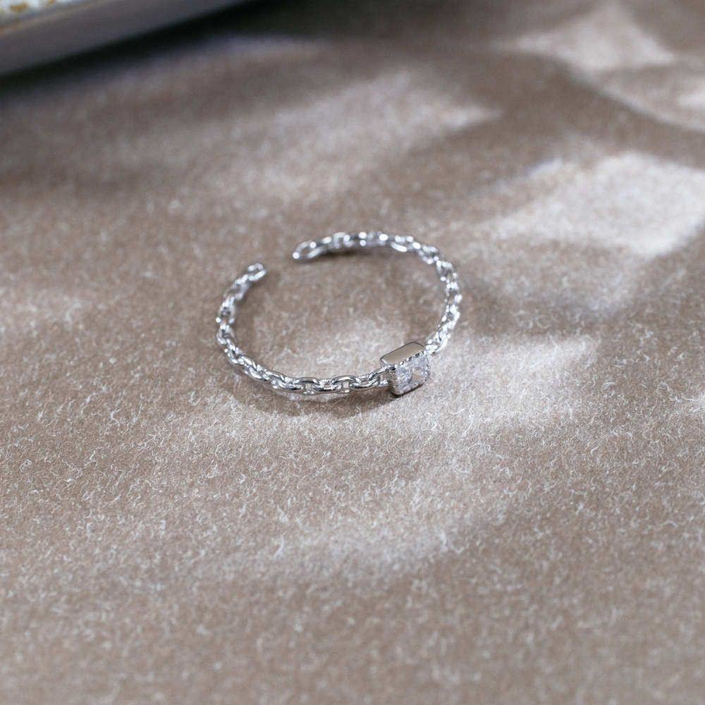 Silver Chain CZ Ring with Square Stone