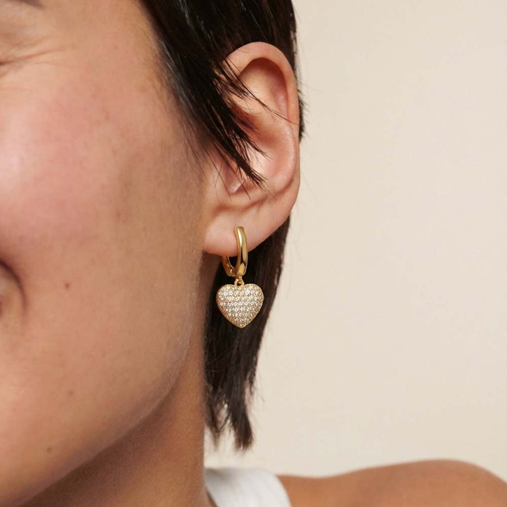 Pavé Heart Drop Earrings
