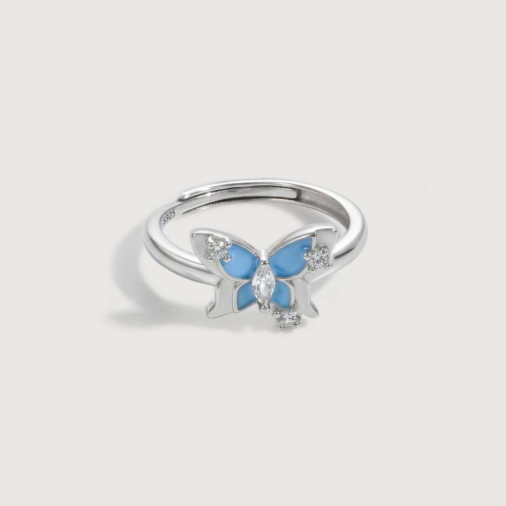 Blue Butterfly Ring in Silver