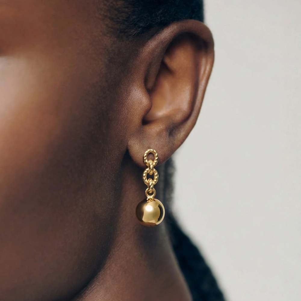 Gold Chain Sphere Drop Earrings