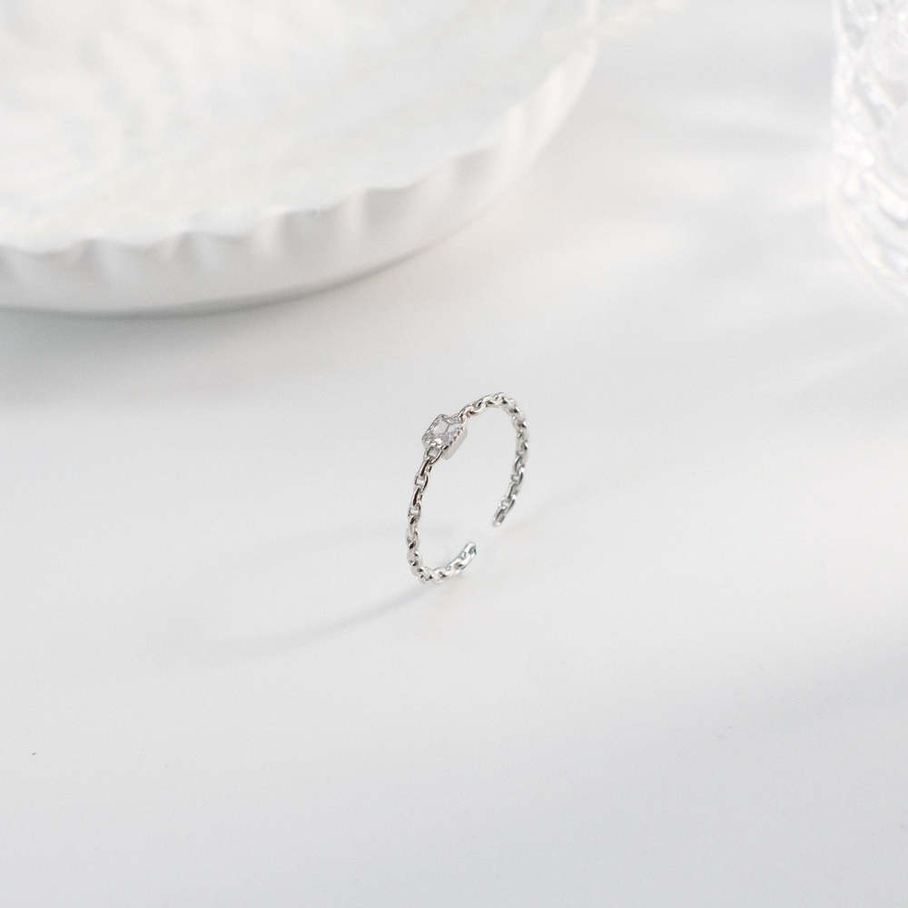 Silver Chain CZ Ring with Square Stone