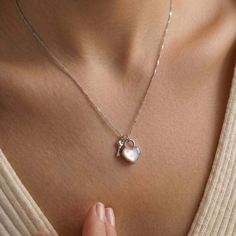 Heart Lock & Key Necklace with Mother of Pearl | Timeless Love Gift for Her
