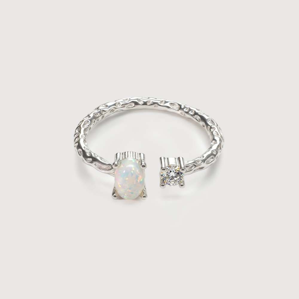 Adjustable Opal & Cubic Zirconia Ring