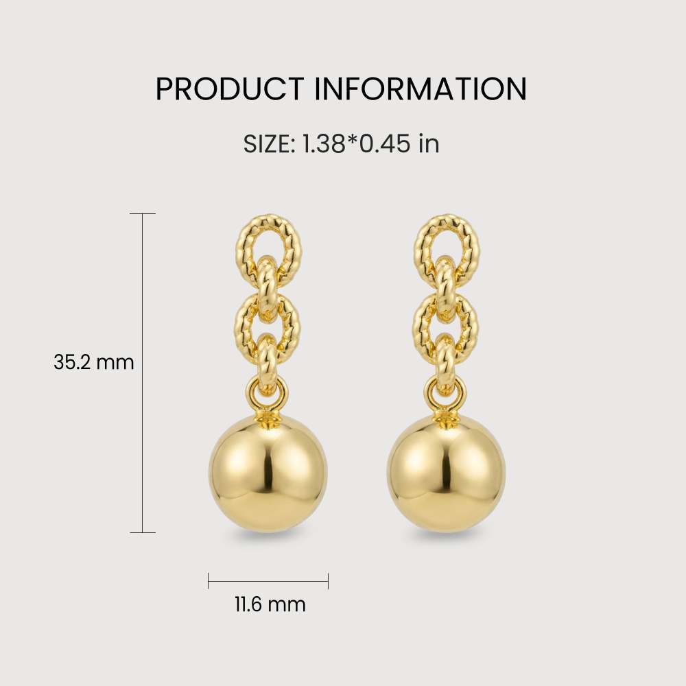 Gold Chain Sphere Drop Earrings