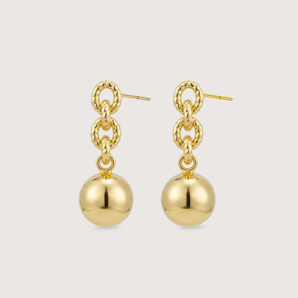 Gold Chain Sphere Drop Earrings