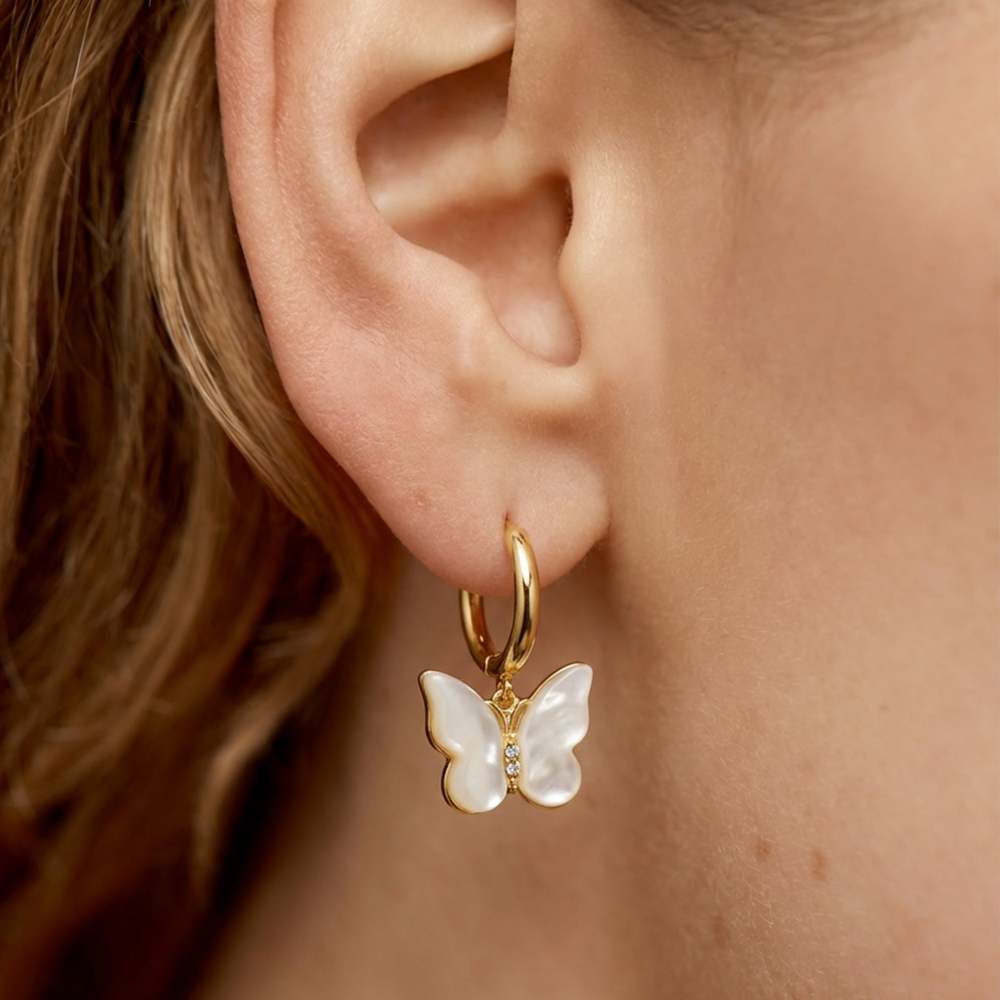 Butterfly Pearl Hoop Earrings