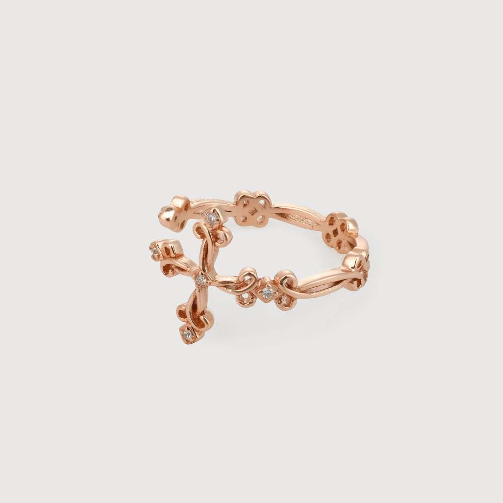 Golden Cross Ring with Diamonds