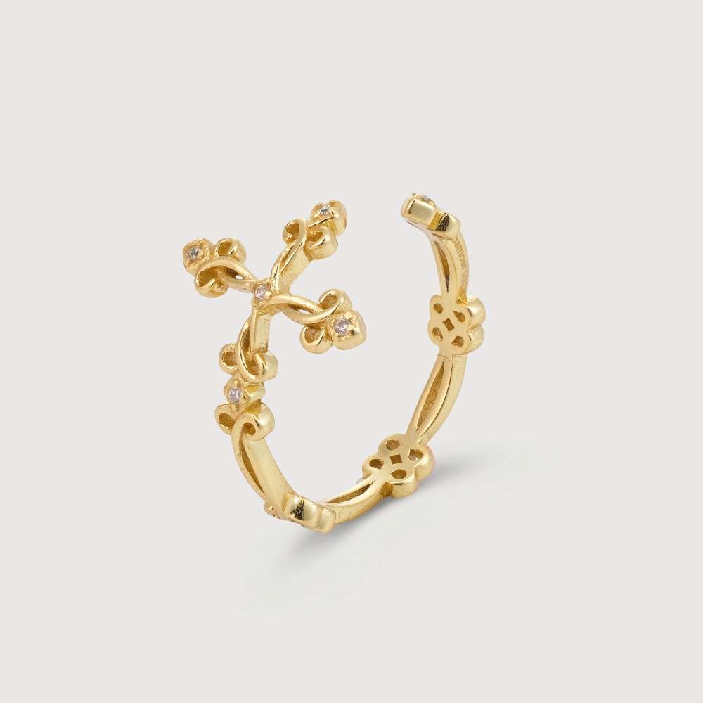 Golden Cross Ring with Diamonds