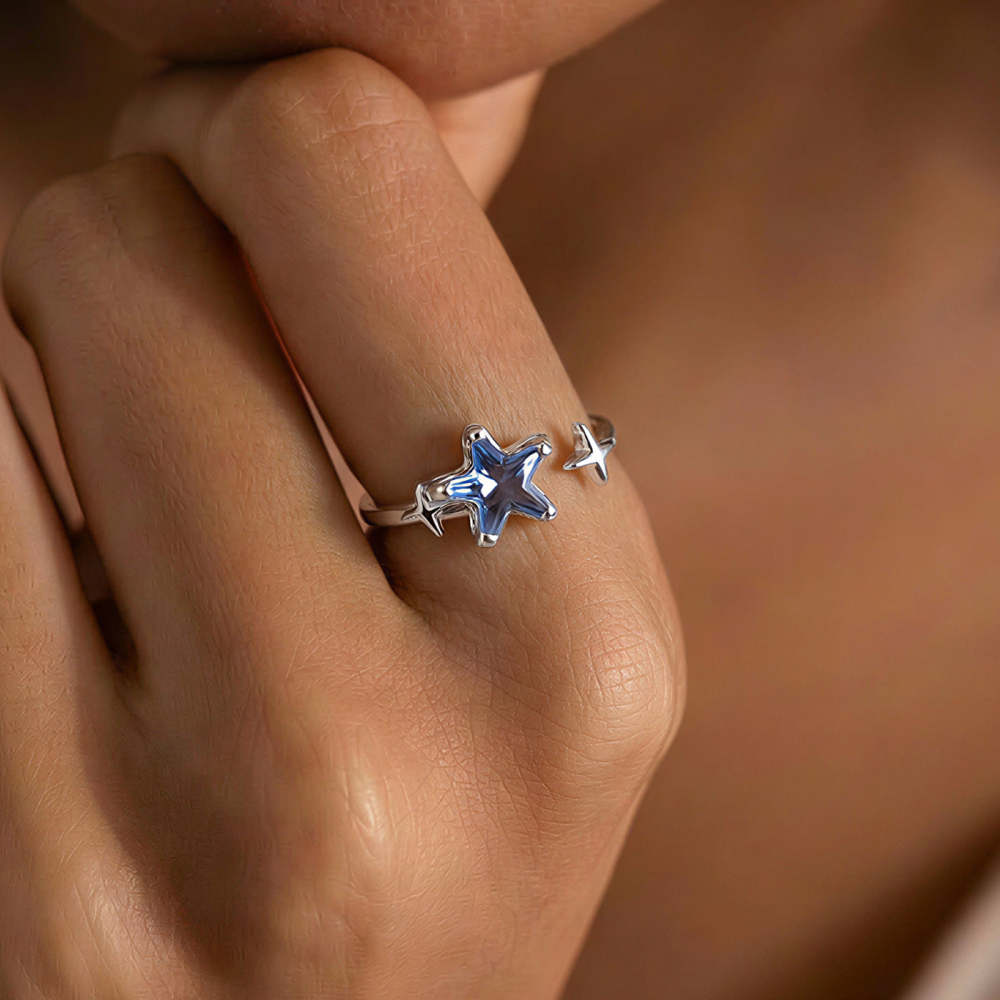 Blue Star Ring in Silver