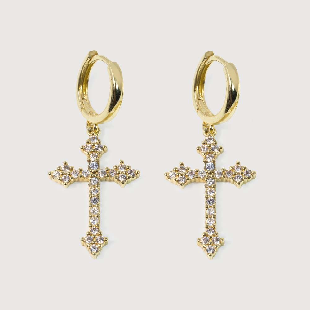 Elevated Cross Charm Hoop Earrings
