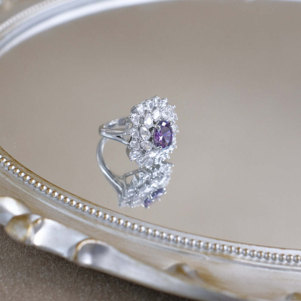 Amethyst Flower Ring in Silver