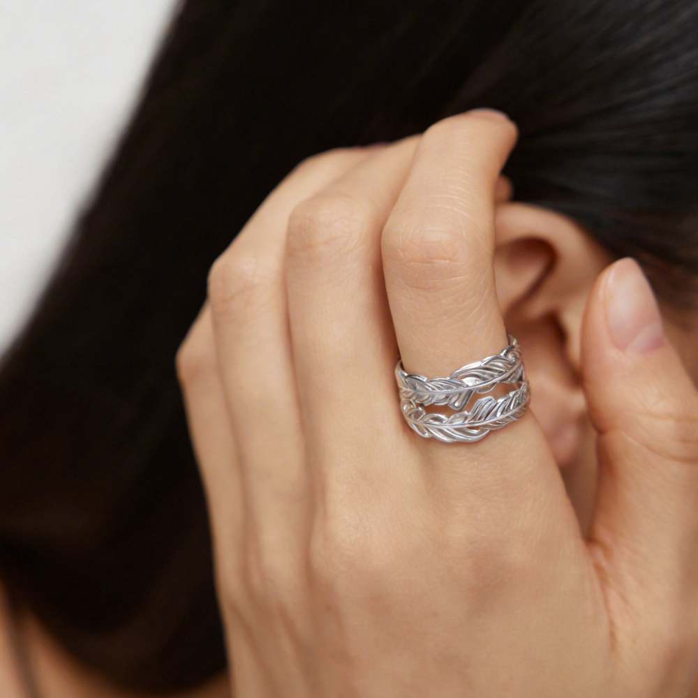 Feather Open Ring in Sterling Silver