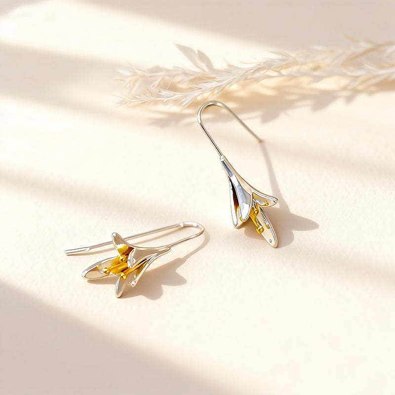 Sterling Silver Drop Earrings with Gold Accent