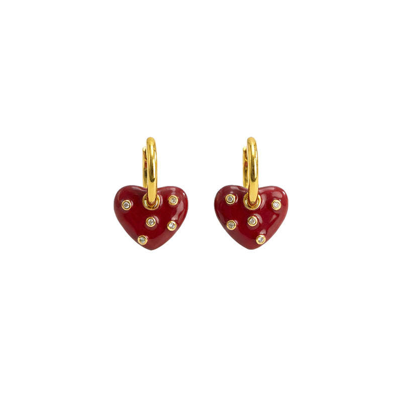 Sparkling Red Heart Hoop Earrings with Diamond Accents