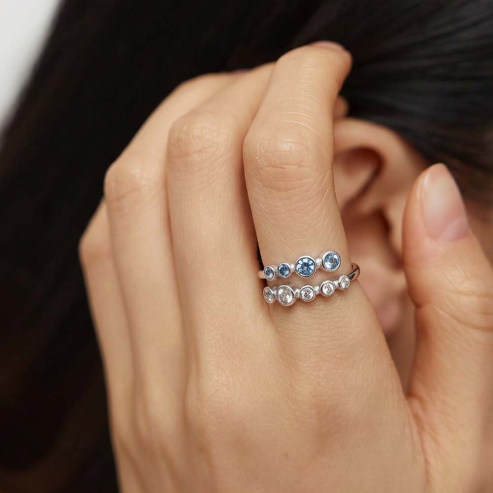 Elegance Blue White Zirconia Adjustable Ring