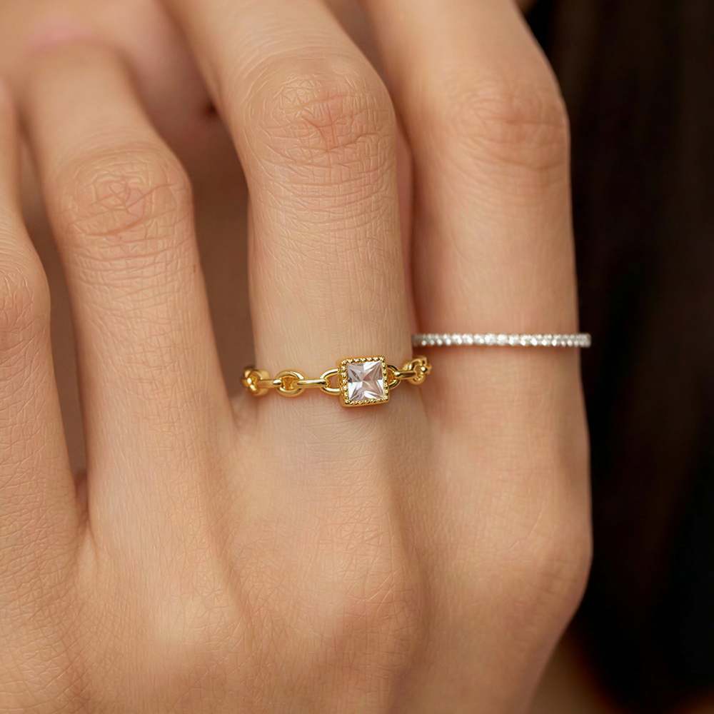 Adjustable Square Crystal Ring