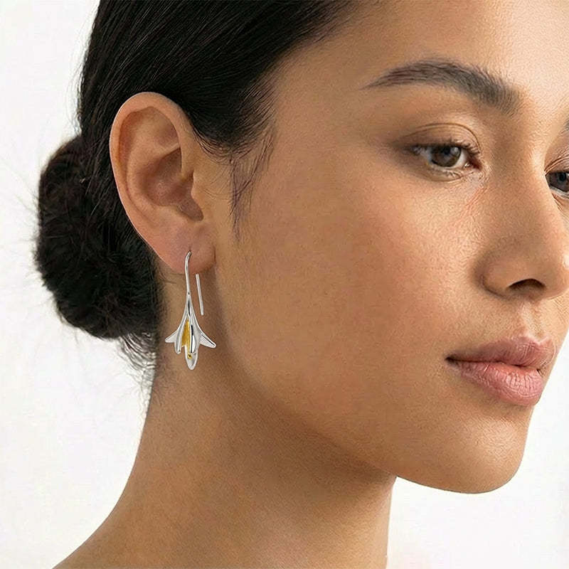 Sterling Silver Drop Earrings with Gold Accent