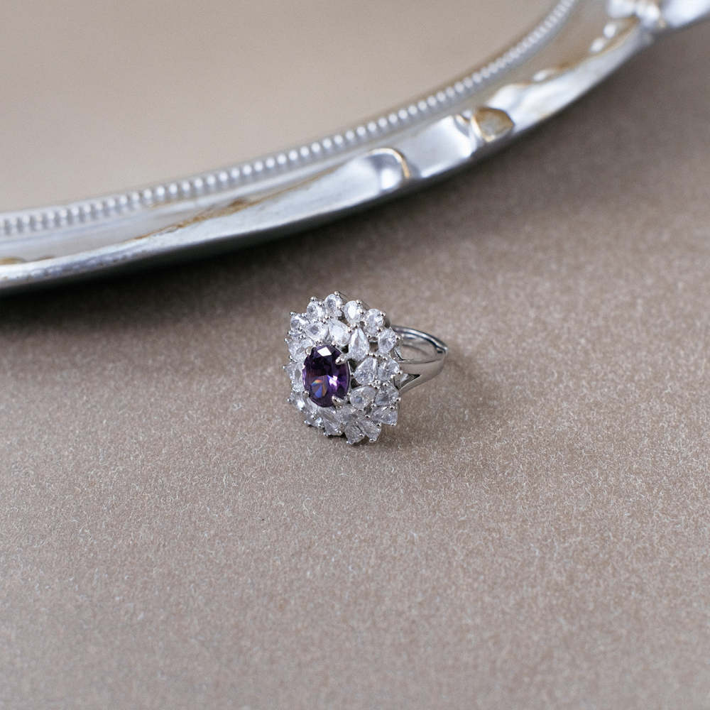 Amethyst Flower Ring in Silver