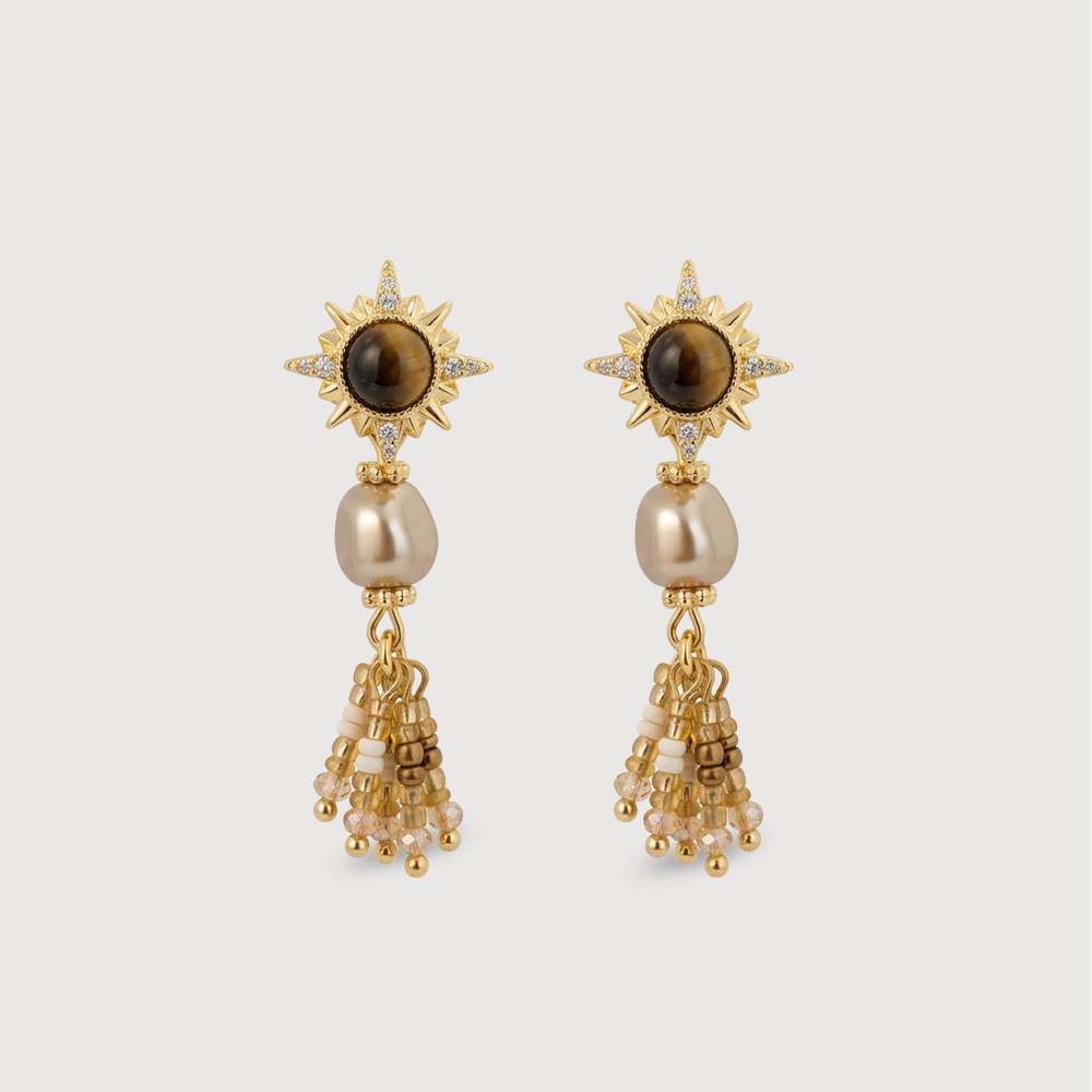 Sunburst Tiger’s Eye Pearl Earrings