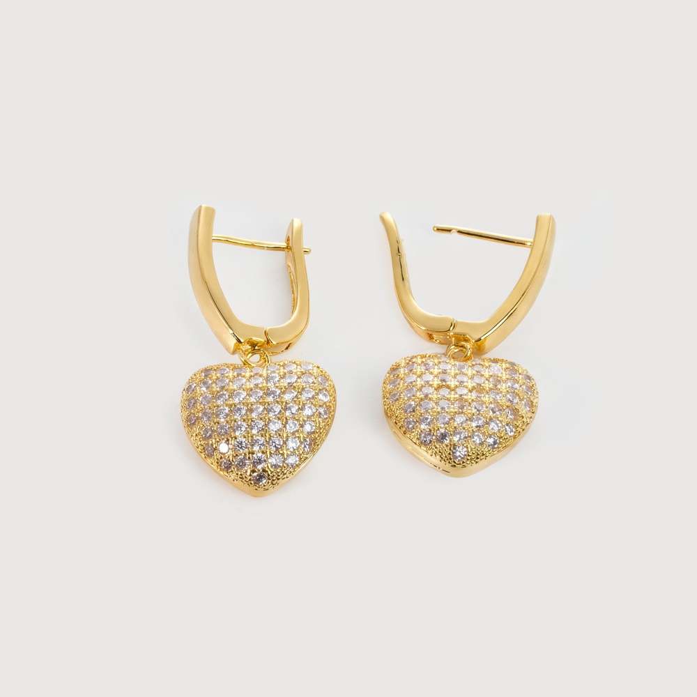 Pavé Heart Drop Earrings