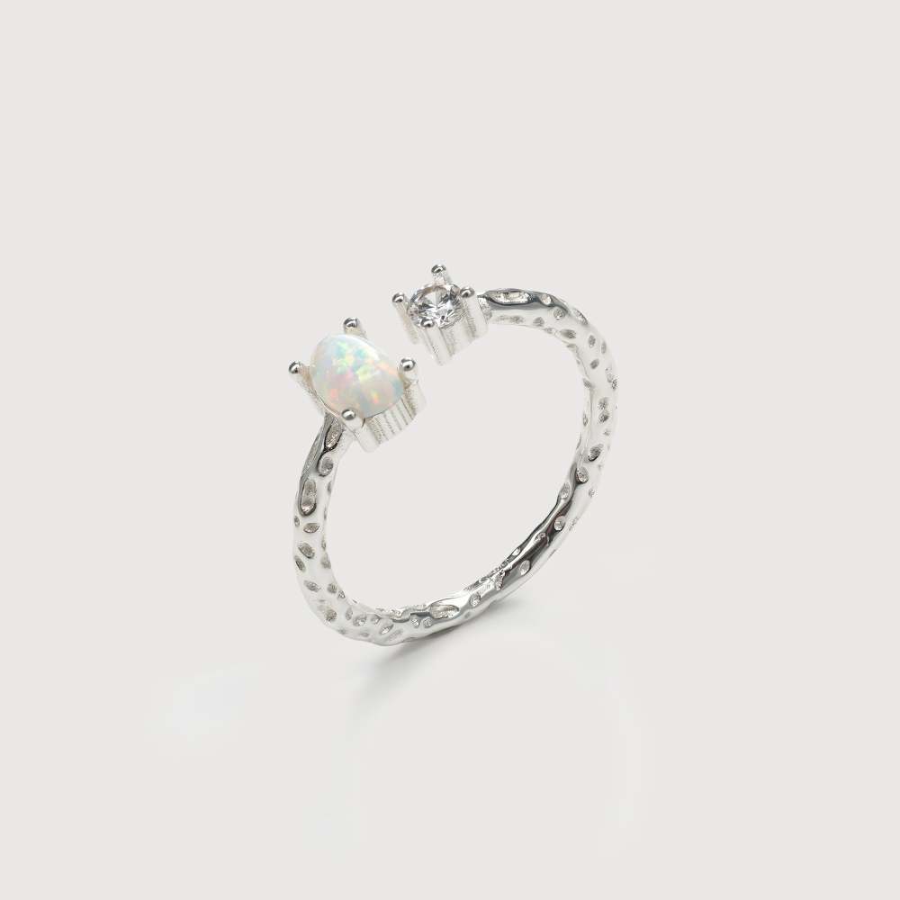 Adjustable Opal & Cubic Zirconia Ring