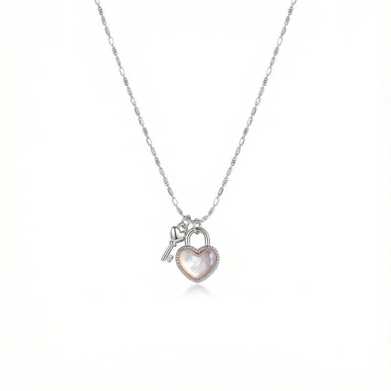 Heart Lock & Key Necklace with Mother of Pearl | Timeless Love Gift for Her