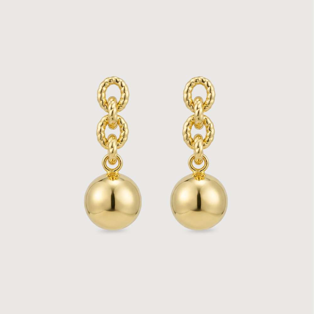 Gold Chain Sphere Drop Earrings
