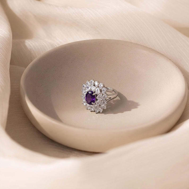 Amethyst Flower Ring in Silver