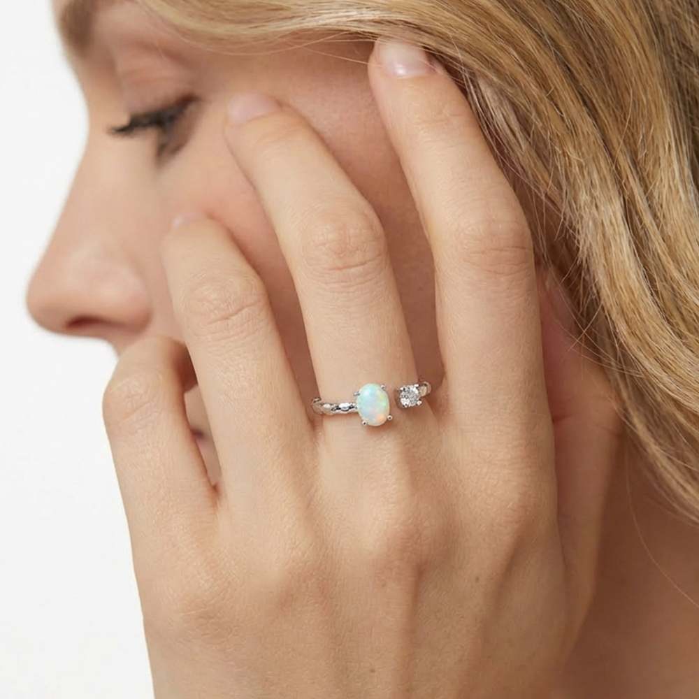 Adjustable Opal & Cubic Zirconia Ring