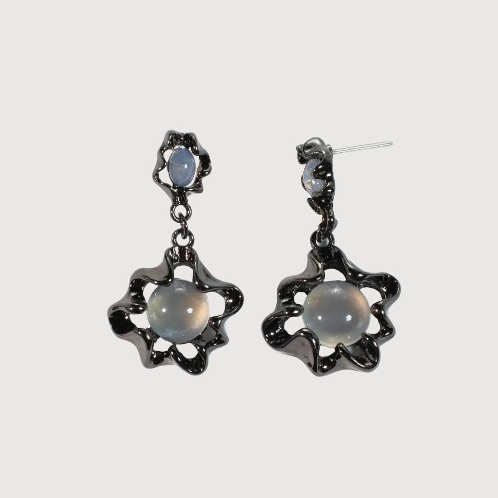 Liquid Metal Drop Earrings with Agate & Resin