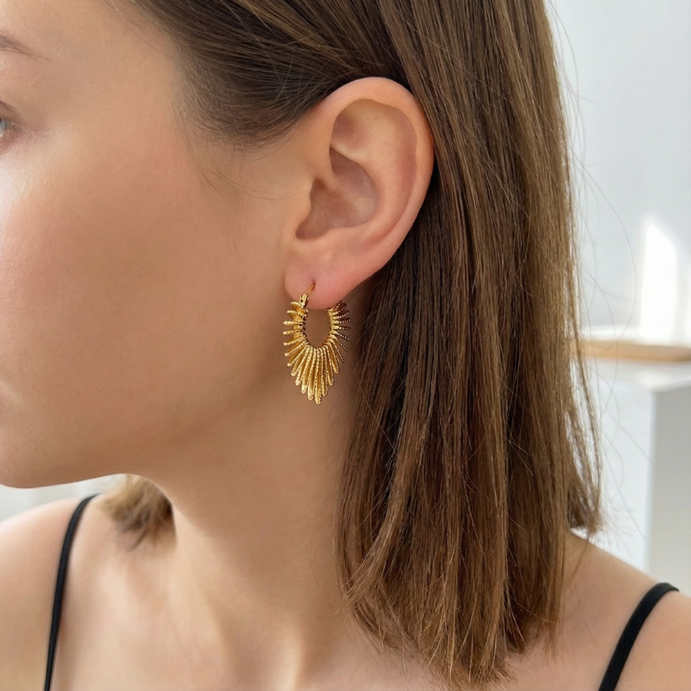 Elegant Gold Heart Drop Earrings with Crystal & Green Zircon