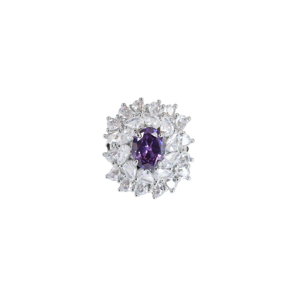 Amethyst Flower Ring in Silver
