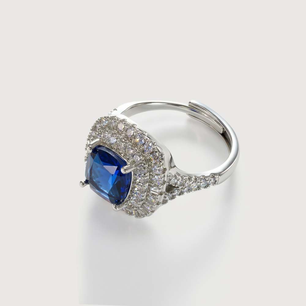 Blue Heart Zirconia Halo Ring
