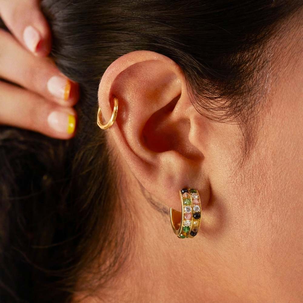 Luxury Rainbow Gemstone Hoop Earrings