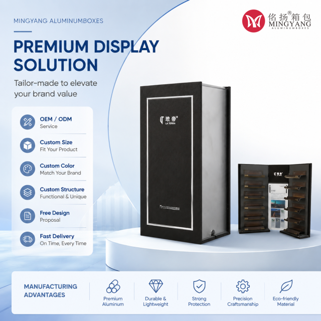 Customized manufacturer of high-end display box solutions for medium transparent rock slab, ceramic tile, marble, and double opening display boxes
