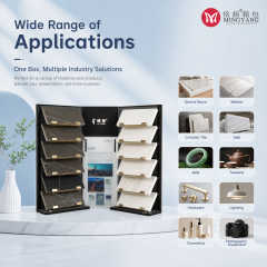Customized manufacturer of high-end display box solutions for medium transparent rock slab, ceramic tile, marble, and double opening display boxes