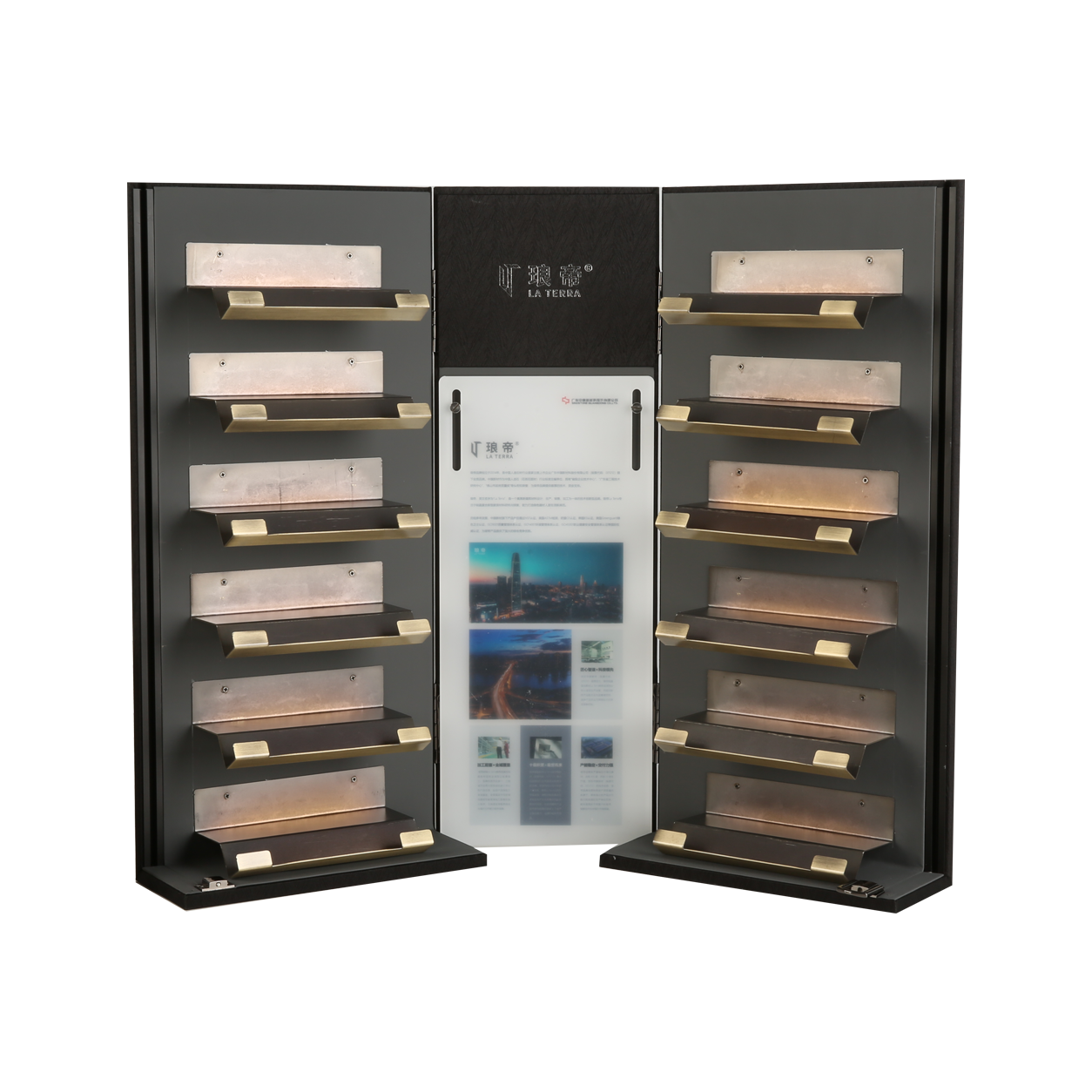 Customized manufacturer of high-end display box solutions for medium transparent rock slab, ceramic tile, marble, and double opening display boxes