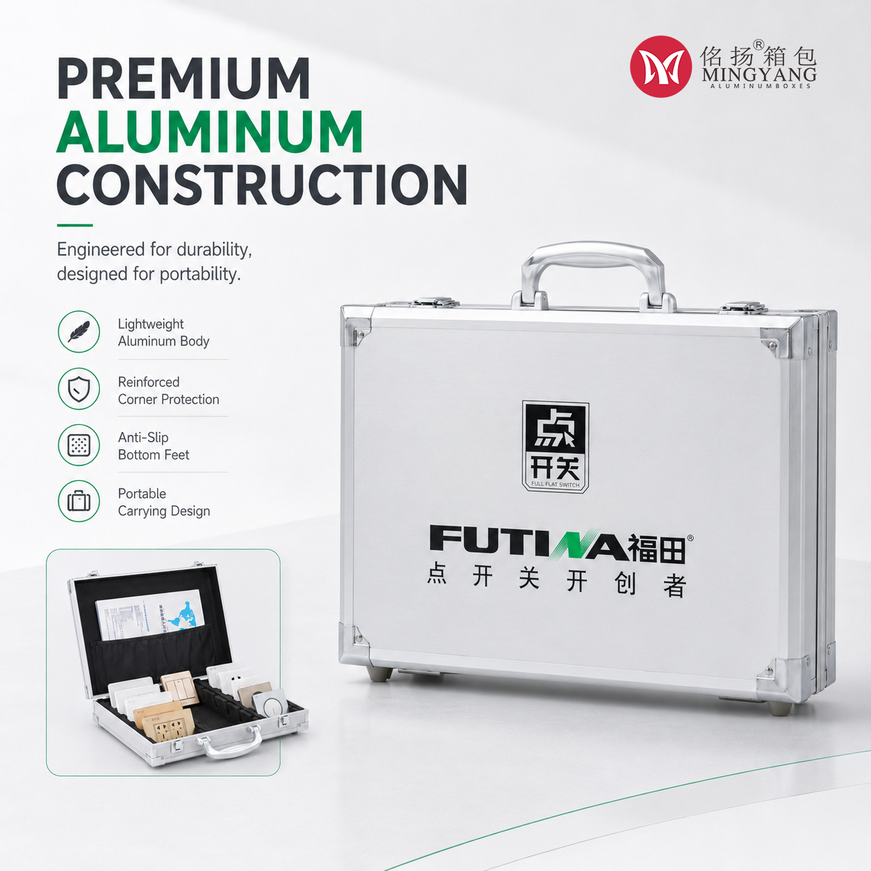 Custom Aluminum Alloy Switch Socket Sample Display Case Portable Electrical Wall Switch Display Box with Logo