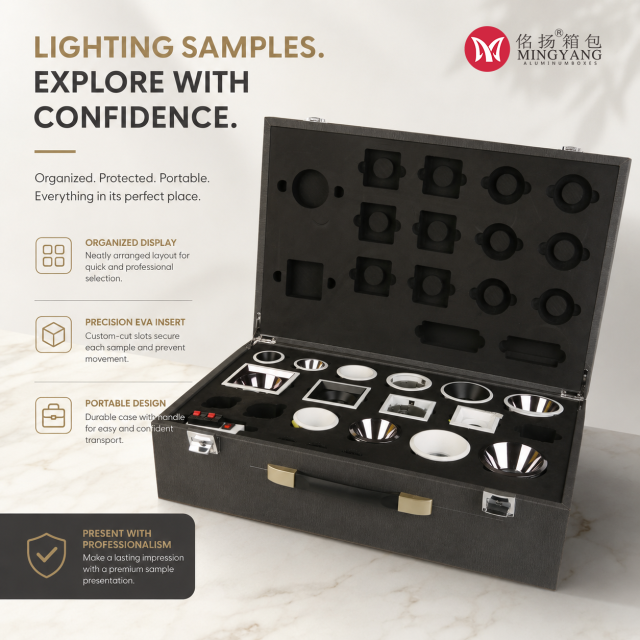 Custom LED Downlight Spotlight Sample Display Case PU Leather Lighting Fixture Presentation Box with EVA Foam Insert