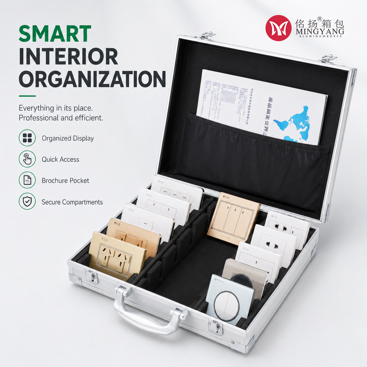 Custom Aluminum Alloy Switch Socket Sample Display Case Portable Electrical Wall Switch Display Box with Logo