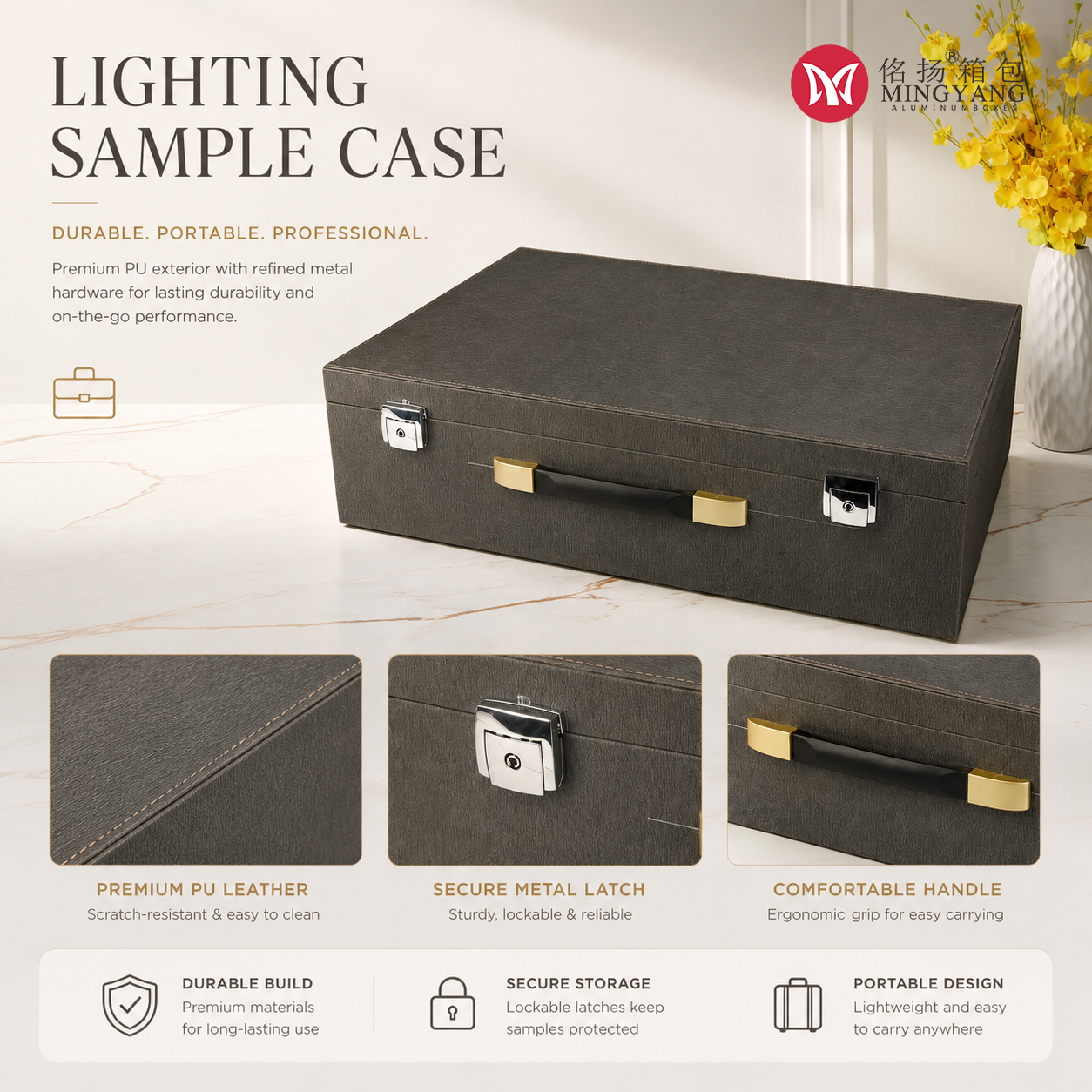 Custom LED Downlight Spotlight Sample Display Case PU Leather Lighting Fixture Presentation Box with EVA Foam Insert