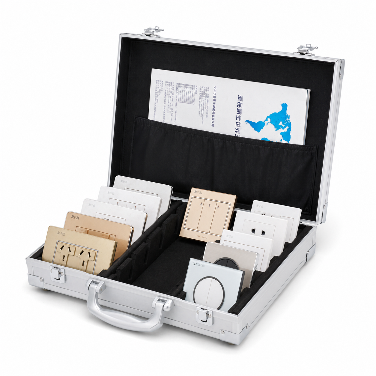 Custom Aluminum Alloy Switch Socket Sample Display Case Portable Electrical Wall Switch Display Box with Logo