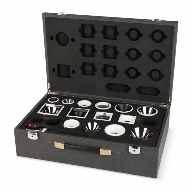Custom LED Downlight Spotlight Sample Display Case PU Leather Lighting Fixture Presentation Box with EVA Foam Insert