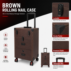 Professional Rolling Nail Case with Wheels, Large Capacity Lockable Beauty Storage Organizer with Drawers for Nail Technicians, Makeup Artists and Salon Use