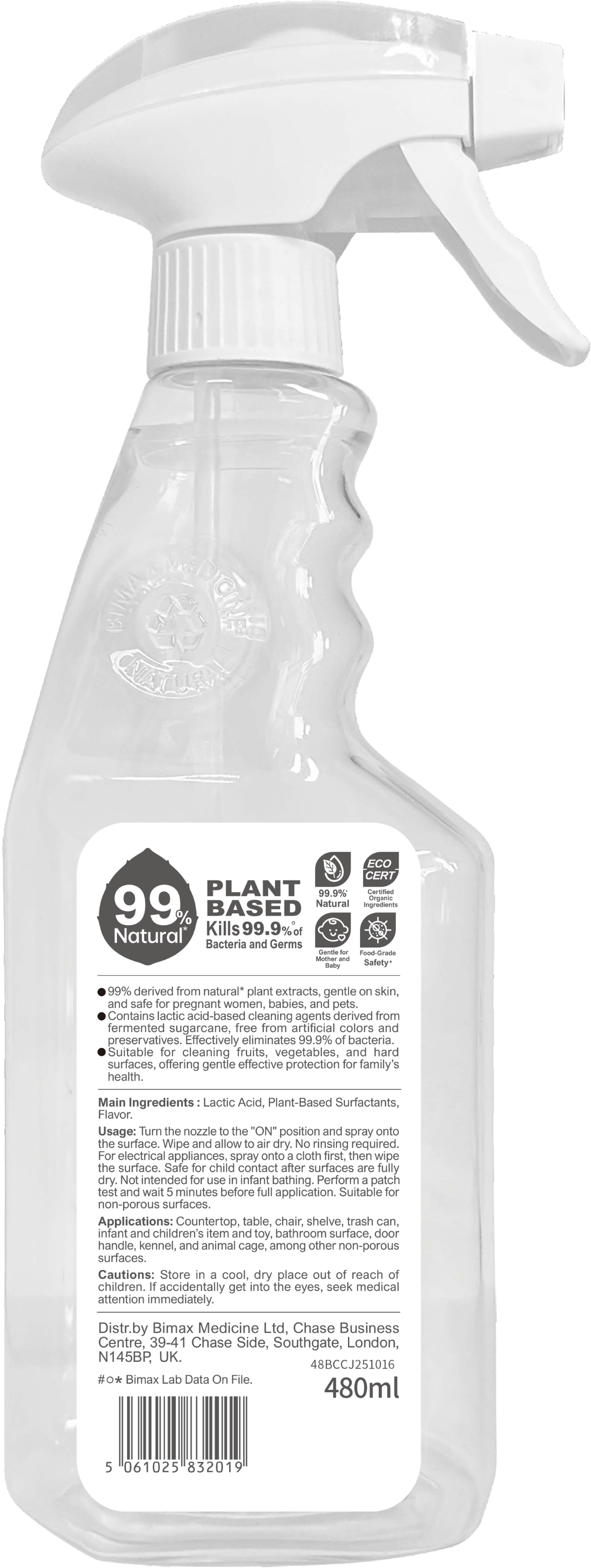 Multi-Purpose USDA Organic Surface Cleanser Spray 480ml for Commercial Use