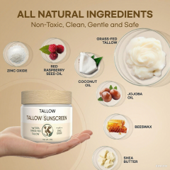 OEM Beef Tallow SPF 50 Sunscreen Cream Non-Toxic Natural Sunblock for Dry Skin Nourishing Zinc Oxide Peptides for Face & Body