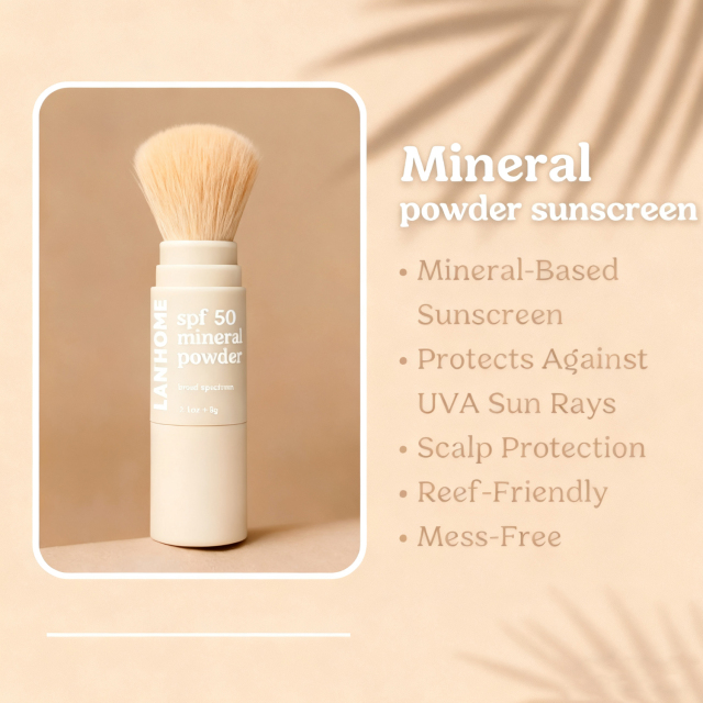 Private Label Sunscreen Powder Kids SPF 50 Brush on Mineral Sunscreen Powder EWG Reef-Friendly for Kids Babies Parents