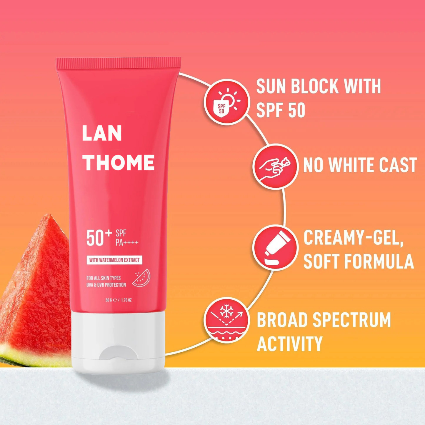 Private Label Korean Moisturizing Watermelon Sunscreen Cream Skin SunScreen Moisturizing Waterproof Tinted Sunscreen Spf 50+