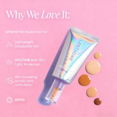 Private Label OEM SPF50 Peptide Foundation Tint | Lightweight Finish + Full-Spectrum Sun Protection