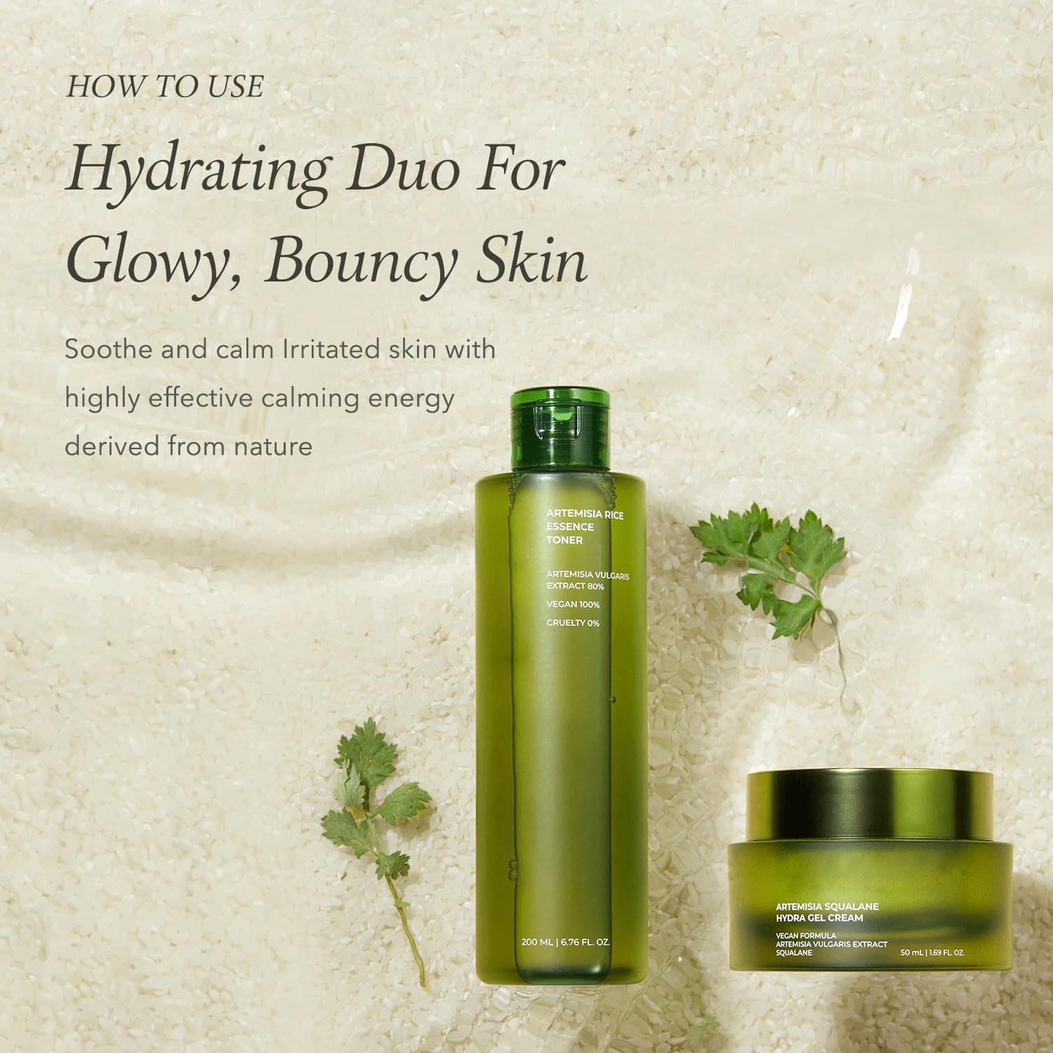 Customized Logo Squalane Artemisia Cream Mugwort Rice Essence Skin Care Set Herbal Natural Skin Care Set